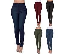 Womens High Waisted Stretchy Trousers, Straight Fit Denim Jeans, Jeggings, Comfort Stretch Flat-Front Slim Fit Tapered Leg