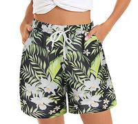 Women's High Waisted Swim Shorts 5'' Board Short Women's Casual Shorts Summer Comfy Beach Shorts Elastic Waist Floral Womens Stretch Board Shorts - UV Protection Ladies Swim Shorts