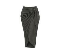Women's High Waisted Tie Wrap Skirts Plain Ruffle Hem Split Maxi Wrap Skirts Casual-Summer Beach Long Skirts Elegant Pencil Skirt with Slit Lounge Flared Skirt Long Ruched Dresses for Women Dark Gray