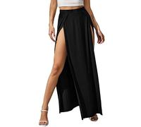 Women's High Waisted Wrap Double Split Long Maxi Skirts Beach Party Skirts Women's Plain Flowy Swing Club Skirts, black, XXL
