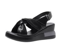 Women's High Wedge Adjustable Peep Toe Sling Back Touch Close Straps Mid Wedge Platform Comfort Summer Sandals Ladies Footwear size 4.5 Black