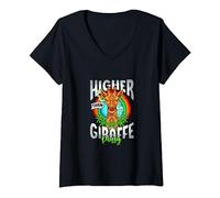 Womens Higher Than Giraffe Pussy Funny Cannabis Marijuana Pot Lover V-Neck T-Shirt