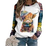 Women's Highland Cow 3D Printed Sweatshirts Long Sleeve T-Shirt Funny Graphic Pullover Sweater Casual Tshirts Tops