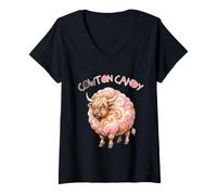Women's Highland Cow Cotton Candy Funny V-Neck T-Shirt
