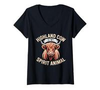 Womens Highland Cow is My Spirit Animal Scottish Highland Cow V-Neck T-Shirt
