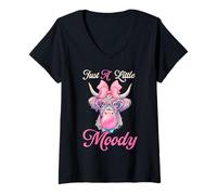 Womens Highland Cow Just A Little Moody Funny Farm Farmer Gifts V-Neck T-Shirt