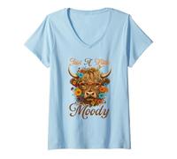 Womens Highland Cow Just A Little Moody Funny Farm Farmer Gifts V-Neck T-Shirt