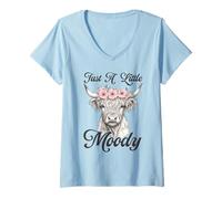 Womens Highland Cow Just A Little Moody Funny Farm Farmer Gifts V-Neck T-Shirt