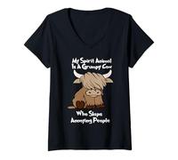 Women's Highland Cow My Spirit Animal is A Grumpy Cow V-Neck T-Shirt
