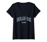Womens Highland Park Illinois Vintage Atheltic College Style V-Neck T-Shirt