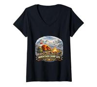 Women's Highland Trekker Campfire Summit Adventure Scene V-Neck T-Shirt