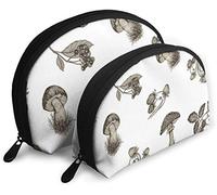 Womens Highly Detailed Hand Drawn Mushroom Travel Cosmetic Bags Waterproof 2PC Makeup Clutch Pouch Cosmetic and Toiletries Organizer Bag Portable Travel Toiletry Pouch Girls
