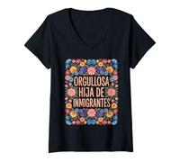 Womens Hija De Inmigrantes Proud Anti Racism Daughter Of Immigrants V-Neck T-Shirt