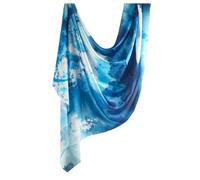 Women's Hijab watercolor printed silk textured satin, Tie Dyed Ombre marble water printed women's Shawl Hijab scarf, Sky Blue, 180x85CM