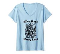 Women's Hike More Worry Less Funny Cub Scouts BSA Hiking Bear V-Neck T-Shirt