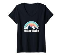 Womens Hiker Babe Casual Hiking Camping Glamping Climbing V-Neck T-Shirt