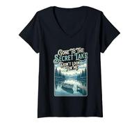 Women's Hiker Gone to The Secret Lake Dont Look Hiking Backpacking V-Neck T-Shirt