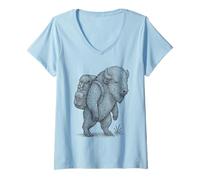 Womens Hiking Buffalo Backpacking Animal Nature Wilderness Trekker V-Neck T-Shirt