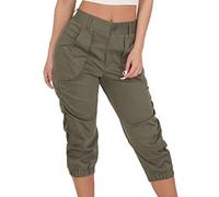 Womens Hiking Cargo Shorts High Waisted Stretch Mid-Calf Cargo Joggers Below Knee 3/4 Length Cropped Beam Capris Trousers Bermuda Shorts Outdoor Casual Ripstop Durable Work Shorts