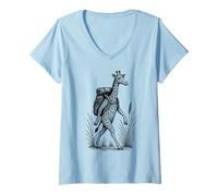 Womens Hiking Giraffe Backpacking Nature Wildlife Safari Animal V-Neck T-Shirt