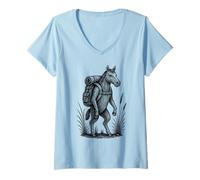 Womens Hiking Horse Backpacking Nature Animal Equine Lover V-Neck T-Shirt