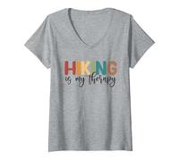 Women's Hiking is My Therapy | Boho Outdoor Adventure Nature Lover V-Neck T-Shirt