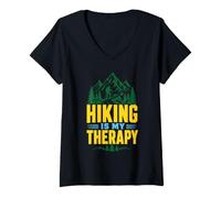 Women's Hiking is My Therapy Mountain Hiker Nature Trail V-Neck T-Shirt