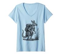 Womens Hiking Kangaroo Backpacking Nature Wildlife Aussie Lover V-Neck T-Shirt