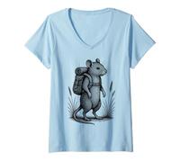 Womens Hiking Mouse Backpacking Cottagecore Wildlife Nature V-Neck T-Shirt