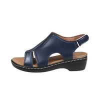 Womens Hiking Sandals Thick Athletic Cushion rch Support Outdoor Sandals Fish Mouth urable Non Slip Adjustable Buckle Metal Strap Wedge Heels Sandal for Walking Beach Summer (Blue, 5)