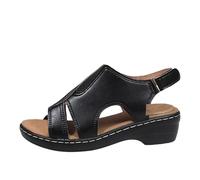 Womens Hiking Sandals Thick Athletic Cushion rch Support Outdoor Sandals Fish Mouth urable Non Slip Adjustable Buckle Metal Strap Wedge Heels Sandal for Walking Beach Summer (Black, 6)