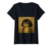 Women's Hilarious Bob Haircut Frog Meme Funny Frog Lover Toad V-Neck T-Shirt