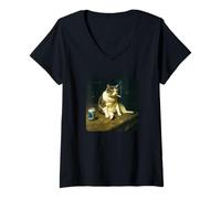 Womens Hilarious Smoking Cat Meme Funny Drinking Depressed Cat Meme V-Neck T-Shirt