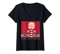 Women's Hilton Head Island Vacation Holiday USA Flag V-Neck T-Shirt