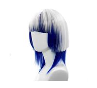 Women's Hime Cut Colorful Wigs Kawaii BoBo Lolita Cosplay Wig with Bangs Natural Irregular Layered Synthetic Hair for Halloween Party (Blue-White)
