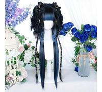 Women's Hime Cut Gradient Blue Layered Wigs Lolita Cosplay Wig JK Party Halloween Wig with Bangs Heat Resistant Synthetic Hair