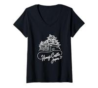Womens Himeji Castle, Japan Signature Heart Art - Souvenir V-Neck T-Shirt