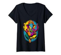 Womens Hindu Ganesha Puja Elephant God India Meditation Yoga Murti V-Neck T-Shirt