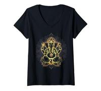 Womens Hindu Ganesha Puja Elephant God India Meditation Yoga Murti V-Neck T-Shirt