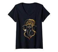 Womens Hindu Ganesha Puja Elephant God India Meditation Yoga Murti V-Neck T-Shirt