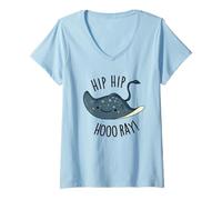 Women's Hip Hip Hoo-ray Funny Stingray Pun V-Neck T-Shirt