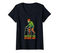 Womens Hip Recovery Rockin The Bionic Hip Fun Womens Get Well V-Neck T-Shirt
