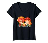 Women's Hippie Mushroom Campfire Funny Cottagecore Camping Vibe V-Neck T-Shirt