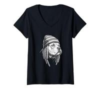 Women's Hippie Peace Animal Reggae Rasta Dog V-Neck T-Shirt