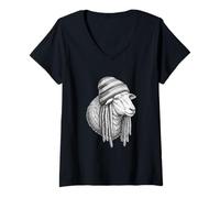 Women's Hippie Peace Animal Reggae Rasta Sheep V-Neck T-Shirt