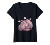 Women's Hippo Sleeping Napping Hippo Sleep Lover Sleeping Animal V-Neck T-Shirt