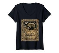 Women's Hippopotamus Constellation Tarot Card Gothic Celestial V-Neck T-Shirt