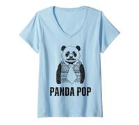 Women's Hipster Panda Dad Funny Animal Lover Panda Pop V-Neck T-Shirt