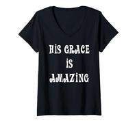 Womens His Grace is Amazing Inspirational V-Neck T-Shirt