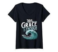 Women's His Grace is Enough 2 Corinthians 12:9 - Christian Jesus V-Neck T-Shirt